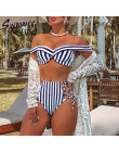 Strój kąpielowy w paski kobiety wysoka talia bikini set strój kąpielowy z odsłoniętymi ramionami 2019 Lace up strój kąpielowy Se
