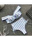 Strój kąpielowy w paski kobiety wysoka talia bikini set strój kąpielowy z odsłoniętymi ramionami 2019 Lace up strój kąpielowy Se