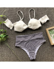 Sexy Retro czarny biały pled Bandeau żebrowane wysokiej talii Bikini Set Off ramię 2019 strój kąpielowy kobiety stroje kąpielowe
