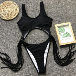 Jednoczęściowy strój kąpielowy monokini elegancki biały czarny kolorowy głęboki dekolt seksowny stringi figi