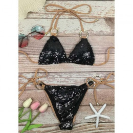 2019 Hot sprzedam Bikini Set kobiety Sexy niskiej talii strój kąpielowy proste cekiny plaży brazylijski strój kąpielowy bandażow