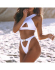 W X jedno ramię bikini 2019 klamra high cut strój kąpielowy Sexy stringi bikini Hollow out strój kąpielowy biały push up stroje 