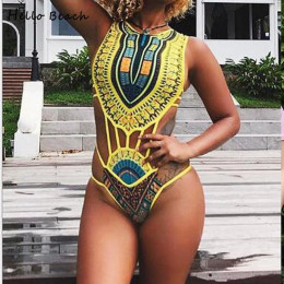 Witaj plaża 2018 nowy jednoczęściowy strój kąpielowy bandaż body afryki stroje kąpielowe z nadrukiem kobiet wysokiej Cut Monokin