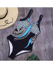 Retro drukuj jeden kawałek strój kąpielowy kobiety Bangdage stroje kąpielowe Bikini Backless Monokini strój kąpielowy kobiet pły