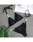 2019 Rhinestone strój kąpielowy kobiety Bikini kryształ diament Bikini Set metalowy łańcuch stroje kąpielowe kobiet luksusowe ar