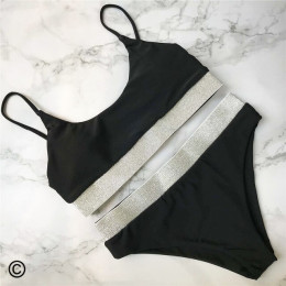 Czarny biały nowy kobiet strój kąpielowy wysokiej talii Bikini 2019 kobiet stroje kąpielowe dwuczęściowy zestaw Bikini kąpiel st