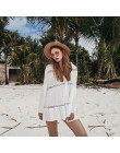 Bawełniana tunika zwiewna biała ecru boho damska na plażę na wakacje na lato koronkowa ażurowa oversize