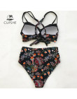 CUPSHE Boho drukuj krzyż z przodu Push Up Bikini zestawy kobiety Lace-up Strappy dwa kawałki stroje kąpielowe 2019 dziewczyna Se