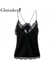 Glamaker elegancki v neck haft koronka kobiety topy i koszulki Satin różowy backless luźne lato podkoszulek z camisole top kobie