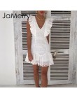 JaMerry w stylu Vintage białe koronki bawełna haft kobiety sukienka potargane wiosna lato mini sukienka Sexy party krótkie sukie