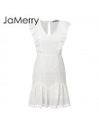 JaMerry w stylu Vintage białe koronki bawełna haft kobiety sukienka potargane wiosna lato mini sukienka Sexy party krótkie sukie