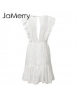 JaMerry w stylu Vintage białe koronki bawełna haft kobiety sukienka potargane wiosna lato mini sukienka Sexy party krótkie sukie