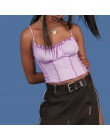 BOOFEENAA wzburzyć wykończenia fioletowy słodkie Sexy Crop Top kobiety Clubwear Cami Tank Tops Backless Spaghetti pasek Top kosz