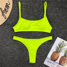 Peachtan prążkowane neon bikini 2019 micro kąpiących się Bandeau push up strój kąpielowy kobiet strój kąpielowy kobiety wysoka c