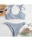 Sexy stałe żebrowany strój kąpielowy kobiety BIKINI Set 2018 nowa na ramię Lace-up strój kąpielowy Tankini Push Up stroje kąpiel