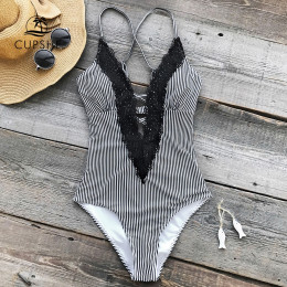 CUPSHE życzę ci jak najlepiej koronki jednoczęściowy strój kąpielowy wycięcie głębokie V neck Sexy body Monokini 2019 panie plaż