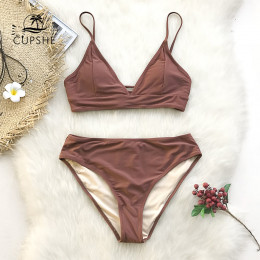 CUPSHE brązowy Lace-Up Bikini zestawy kobiety trójkąt w połowie talii dwa kawałki stroje kąpielowe 2019 dziewczyna zwykły strój 
