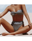 W X Sexy stringi bikini 2019 wysokiej cut strój kąpielowy srebrny push up bikini błyszczące brazylijski stroje kąpielowe kobiety