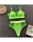 W X Sexy neon bikini 2019 Mesh strój kąpielowy kobiet zobaczyć przez bikini zestaw Push up stroje kąpielowe kobiet zielony strój