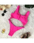 Sexy hollow out bikini 2019 mujer czerwony strój kąpielowy na zamek błyskawiczny strój kąpielowy z wysokim stanem kobiety string