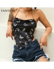 Fantoye Sexy Backless aksamitna kobiet topy motyl drukuj Halter metalowy łańcuch asymetryczna Crop Top Hot Streetwear czarny Tan