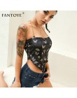 Fantoye Sexy Backless aksamitna kobiet topy motyl drukuj Halter metalowy łańcuch asymetryczna Crop Top Hot Streetwear czarny Tan