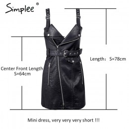 Simplee moda PU skóra kobiet sukienka z dekoltem w kształcie litery V mini bodycon seksowna sukienka boże narodzenie zamek jesie