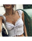 Fantoye wzburzyć wykończenia biały Lace Up Sexy Crop Top kobiety 2019 Cami Tank Top Femme Backless Spaghetti Bralette Crop topy 