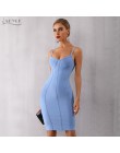 Adyce 2019 nowy lato Bodycon bandaża sukni kobiety Sexy niebieski Spaghetti pasek Vestido bez ramiączek Midi suknie wieczorowe w