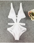 Czarny jednoczęściowy strój kąpielowy Sexy Mesh stroje kąpielowe wyciąć strój kąpielowy w literę V w Monokini biały różowy pływa