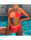 Bikinx Patchwork biquini neon sexy stroje kąpielowe kobiety 2019 Bandeau push up strój kąpielowy kobiet kąpiących się wysokiej t