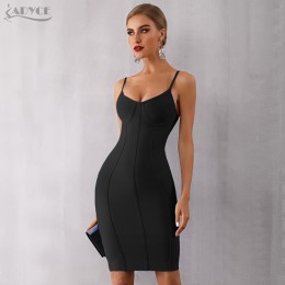 Adyce 2019 nowy lato Bodycon bandaża sukni kobiety Sexy niebieski Spaghetti pasek Vestido bez ramiączek Midi suknie wieczorowe w