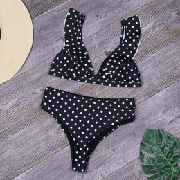 Minimalizm Le wzburzyć strój kąpielowy Sexy Dot drukuj Bikini Set kobiety stałe brazylijskie stroje kąpielowe lato Bikini kobiet