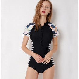 Sexy strój kąpielowy jednoczęściowy damskie stroje kąpielowe z krótkim rękawem zamek Monokini Plus rozmiar strój kąpielowy może 