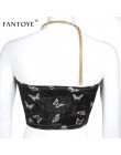 Fantoye Sexy Backless aksamitna kobiet topy motyl drukuj Halter metalowy łańcuch asymetryczna Crop Top Hot Streetwear czarny Tan