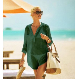 Saida De Praia plaża sukienka tunika pareo dla kobiet Kaftan 2019 nowa bawełniana koszula z długim rękawem rozmiar Sexy okrycie 
