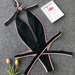 W X bandaż strój kąpielowy jednoczęściowy strój kąpielowy kobiet stringi bikini 2019 Sexy dekolt w serek stroje kąpielowe kobiet