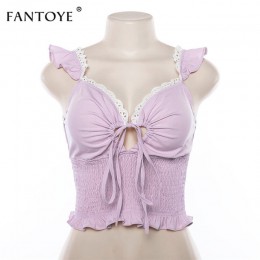 Fantoye wzburzyć wykończenia biały Lace Up Sexy Crop Top kobiety 2019 Cami Tank Top Femme Backless Spaghetti Bralette Crop topy 