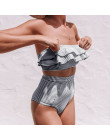 Sexy Ruffles wysoka talia Bikini stroje kąpielowe kobiety bez ramiączek Wrap strój kąpielowy bikini strój kąpielowy niebieskie p