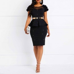 Bodycon sukienka kobiety Ruffles frezowanie czarny elegancki Party stylowe stałe różowy lato na co dzień wieczór kobiet sukienka