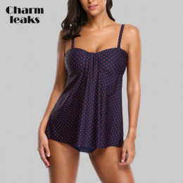 Charmleaks kobiety zestaw tankini dwuczęściowy strój kąpielowy w stylu Vintage Polka Dot strój kąpielowy strój kąpielowy strój k