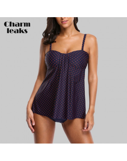 Charmleaks kobiety zestaw tankini dwuczęściowy strój kąpielowy w stylu Vintage Polka Dot strój kąpielowy strój kąpielowy strój k