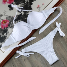 Nowy Plus rozmiar fiszbiny strój kąpielowy biały Sexy Push Up Bikini stroje kąpielowe kobiety Scrunch tyłek bandaż Bikini Set Bi