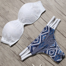 2018 seksowne Bikini w jednolitym kolorze nowy Patchwork strój kąpielowy kobiety koronki muszelki krawędzi Bandeau Bikini Set st