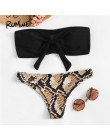 Romwe Sport bikini Set Sexy Tie przednia Bandeau z wężowej druku spodnie i spódnice strój kąpielowy kobiety lato drut bezpłatne 