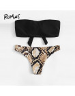 Romwe Sport bikini Set Sexy Tie przednia Bandeau z wężowej druku spodnie i spódnice strój kąpielowy kobiety lato drut bezpłatne 