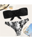 Romwe Sport bikini Set Sexy Tie przednia Bandeau z wężowej druku spodnie i spódnice strój kąpielowy kobiety lato drut bezpłatne 