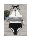 Jednoczęściowy strój kąpielowy na plażę kąpielowy na basen pływacki Push Up czarno biały wycięcie na plecach