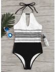Jednoczęściowy strój kąpielowy na plażę kąpielowy na basen pływacki Push Up czarno biały wycięcie na plecach