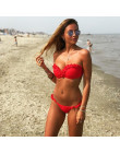 Czerwone Bikini koronkowy top tuba strój kąpielowy Push Up stroje kąpielowe kobiet strój kąpielowy kobiety plaża strój kąpielowy